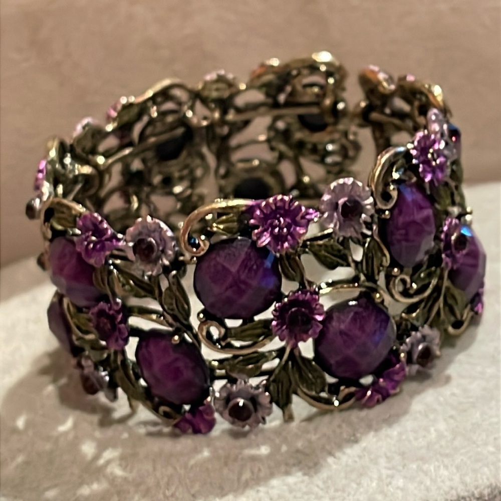Victorian Renaissance Style Purple Floral Cuff Bracelet